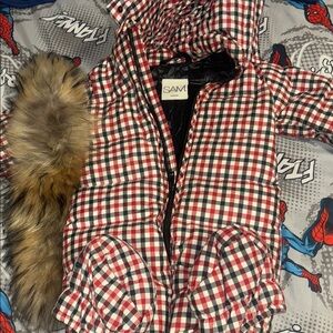 SAM Plaid Jacket with Fur Trim